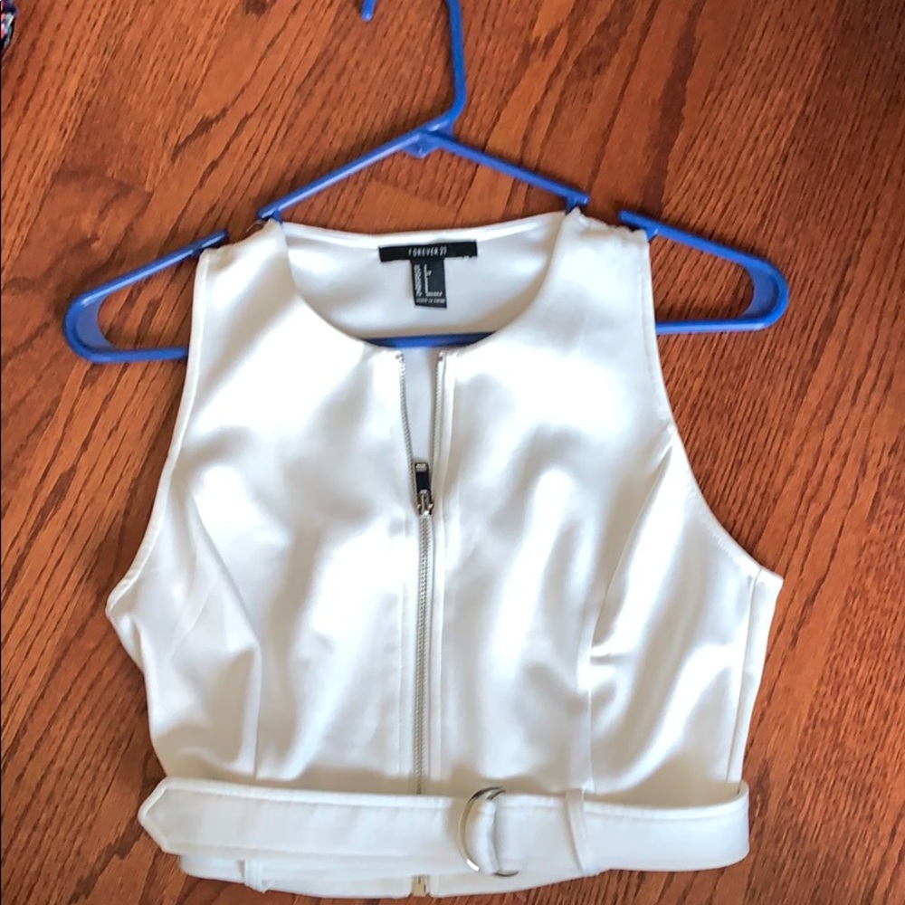 White tank top with belt and zipper